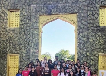 IVS students at the entrance gate of Wildvadi Theme Park